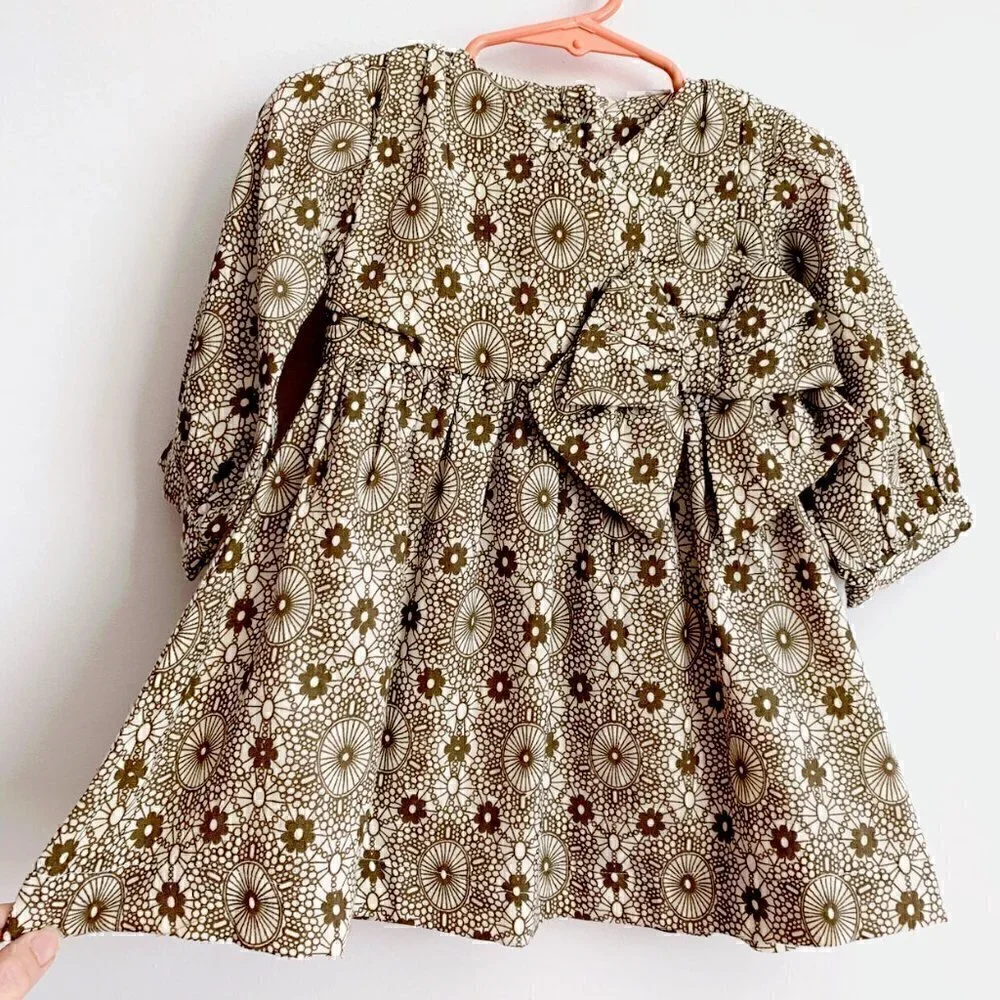 NWT Kate Quinn Organics Baby Girl Long Sleeve Party Bow Nairobi Dress 18-24 mons